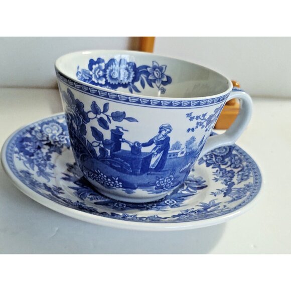 Spode blue Collection Georgian Series "Girl at Well" Cup & Saucer Set - Picture 4 of 10
